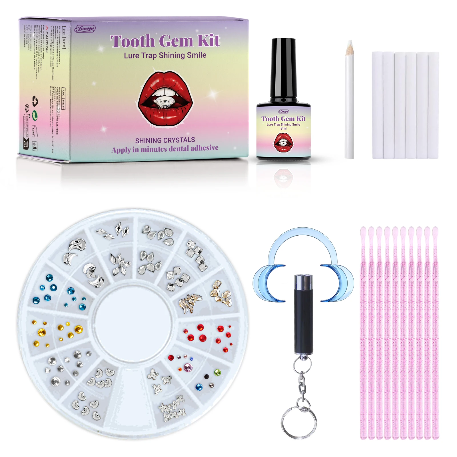 

Tooth Gem Kit DIY Shining Smile Professional Dental Adhesive Gem Crystals Ornaments Easy To Remove Unisex Dental Decor Beauty