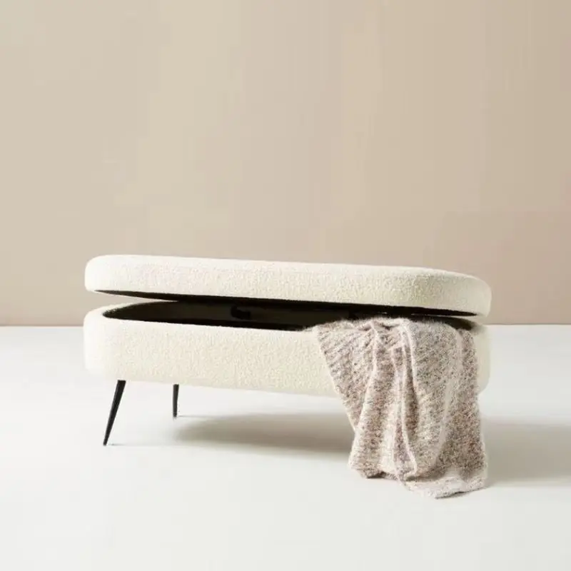 Lamb Fleece Fabric Hallway Ottoman Shoe Changing Stool Living Room Sofa Stool Nordic Storage Bed Tail Stool Storage Dressing St