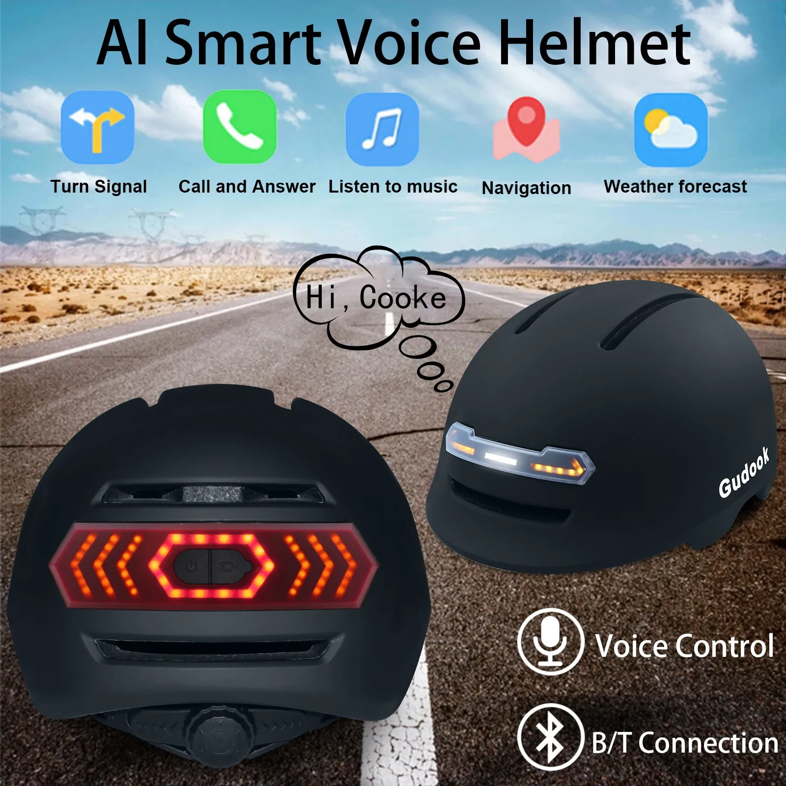 city commuter speaker headset bike BT smart AI smart helmet skateboard electric scooter helmet with turn signal light