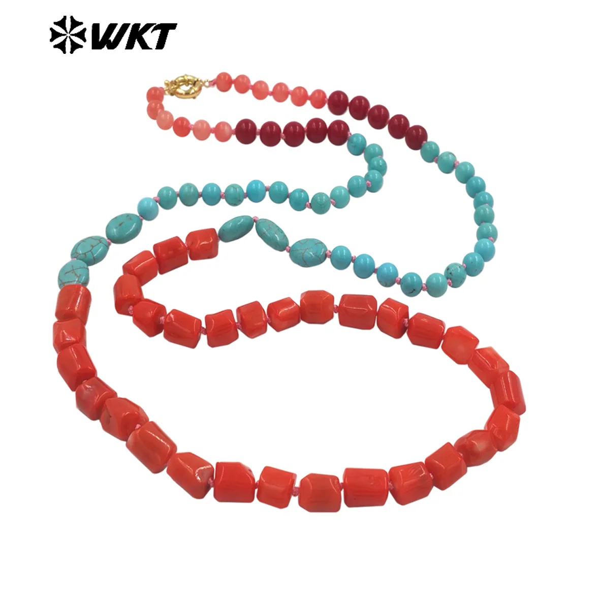 

WT-N1504 Высокое качество, длина 108 см, натуральный бирюзовый и красный коралл, длинное женское ожерелье для вечеринки, одинаковые ювелирные изделия