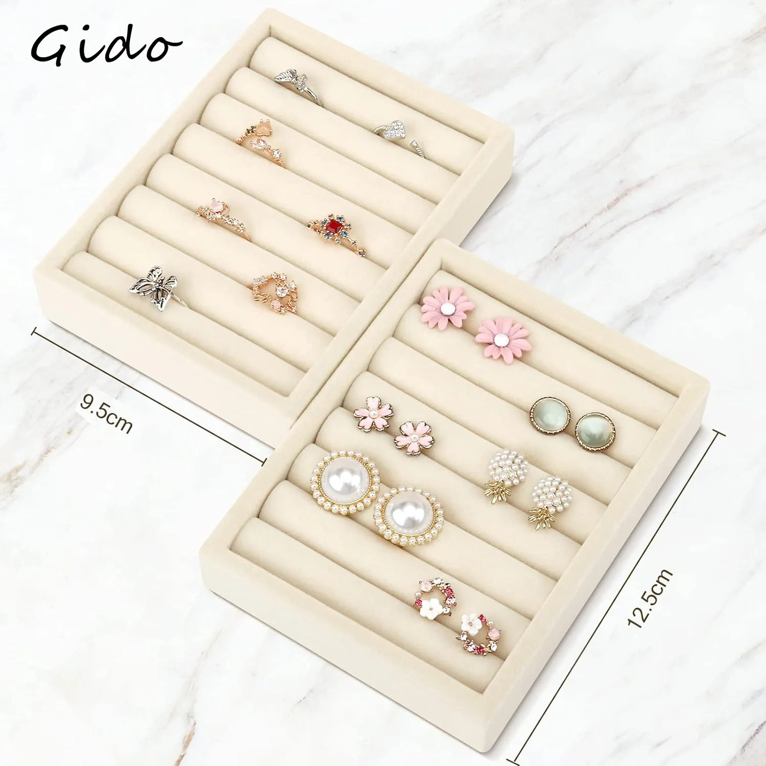 Jewelry Display Tray Small Size Grey Multi-layer Earring Ring Holder Compact Countertop Organizer for Bracelets Necklaces