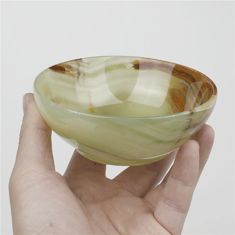 Creative Minimalist Home Decor Striped Green Jade Bowl Decorative Piece Marble Hotel Art Craft Display