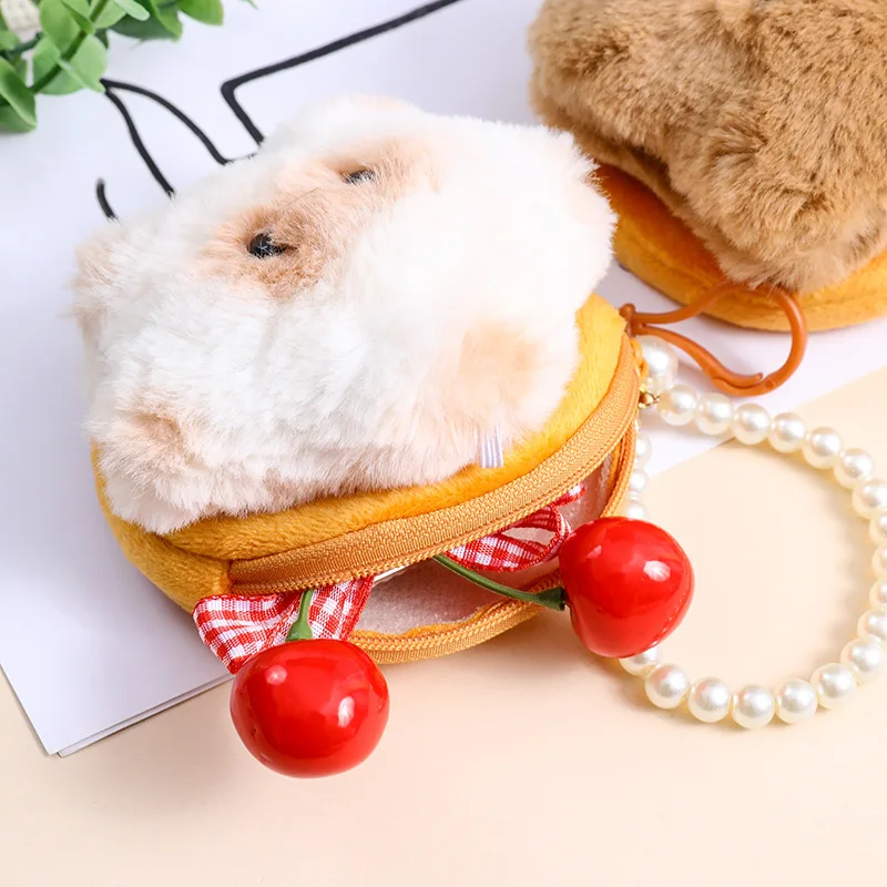 Creative Capybara Plush Bead Chain Coin Purse Kawaii Anime Plush Mini Coin Bag Girls Fashion Headphone Data Cable Storage Bag