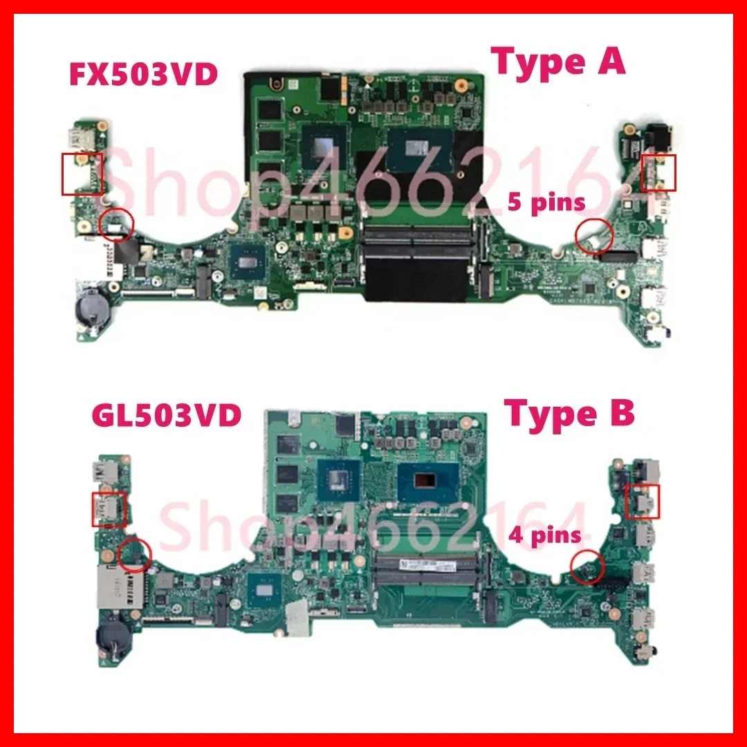 GL503VD Laptop Motherboard For Asus FX503V FX503VD GL503V GL503VD FX63VD GLDABKLMB28A0 Mainboard With i5 i7-7th Gen CPU GTX1050