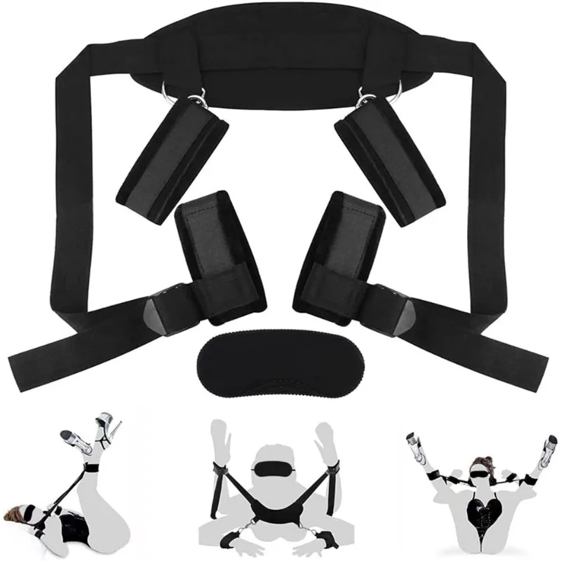 Sex Bondage Kit BDSM Sex Toys Wrist Leg Restraint Strap with Padded Hand Ankle Cuffs for Women Adult Set for Bed with Blindfold