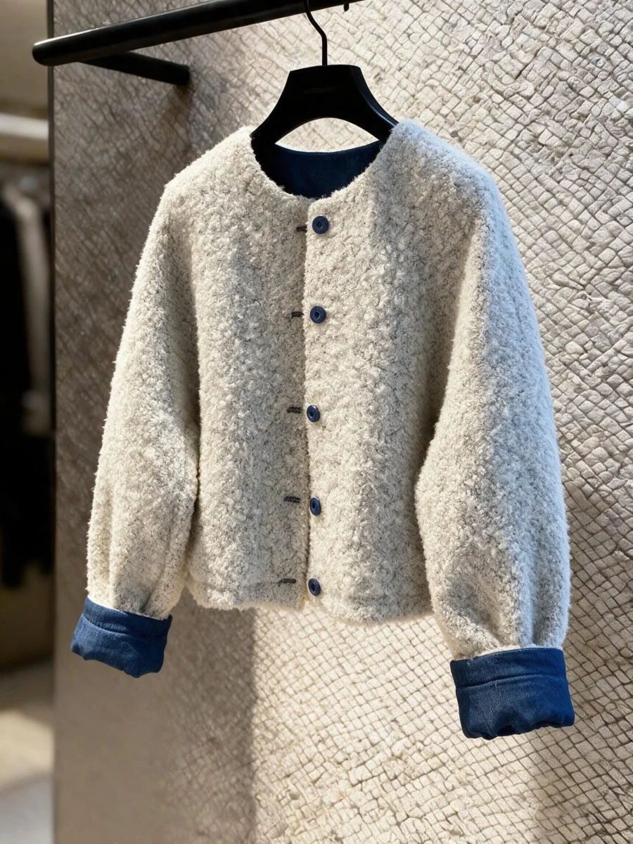 Ladies Thickened Cotton Lined Sheepskin Jacket 2026 New Loose Short Style Velour Cotton Clothes Warm Gentle Style Casual Wear