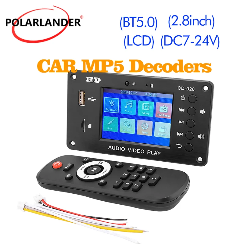 

Bluetooth 5.0 Stereo Audio Receiver HD Video Player Decoding FM Radio USB TF For Car Amplifier Decoder Board