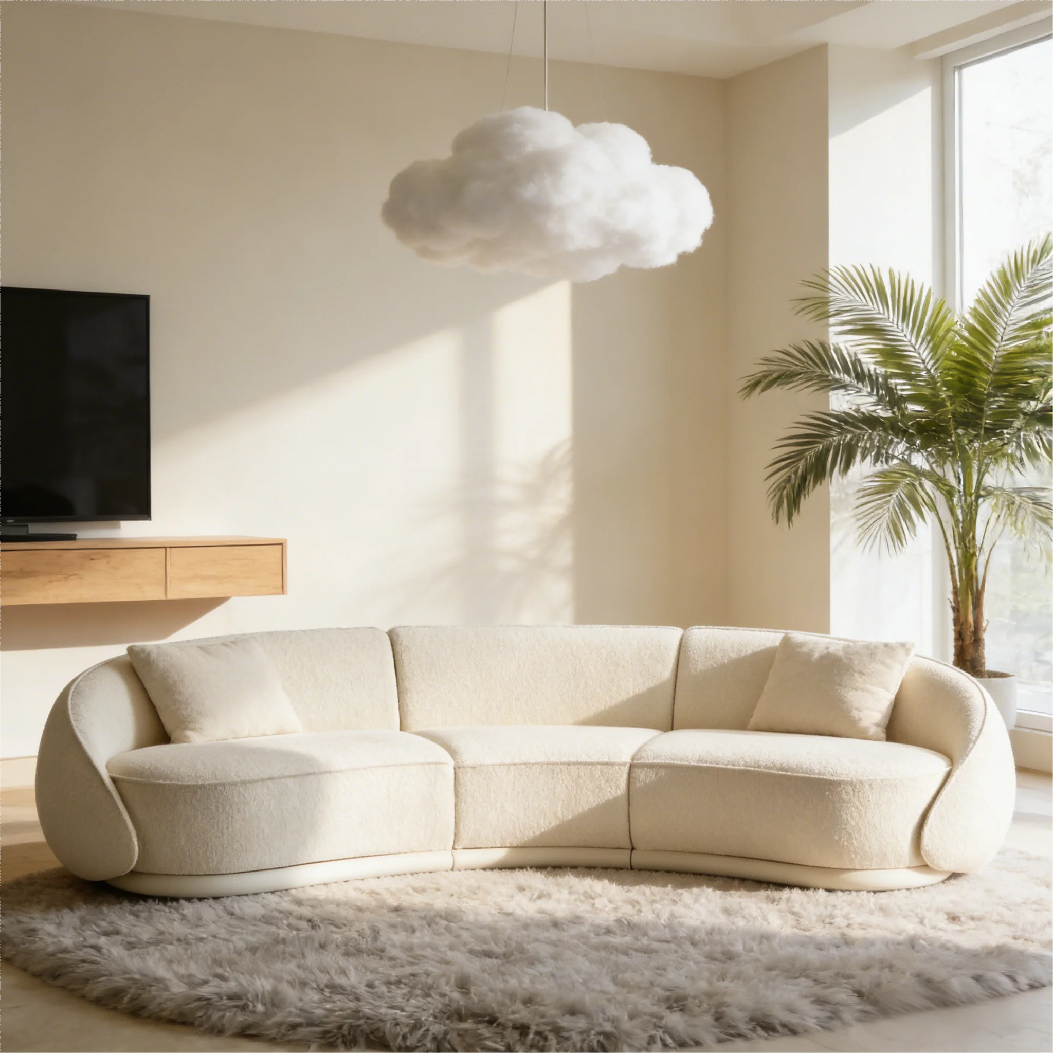 

# S Textured Fabric Curved Modular Sofa Set Three Seat Minimalist Light Luxury Style Modern Living Room Simple Shape High-Densit