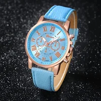 Ensemble montre à quartz et bijoux tendance, affichage analogique-numérique circulaire résistant aux chocs, bracelet en cuir PU, boîtier en alliage de zinc 2