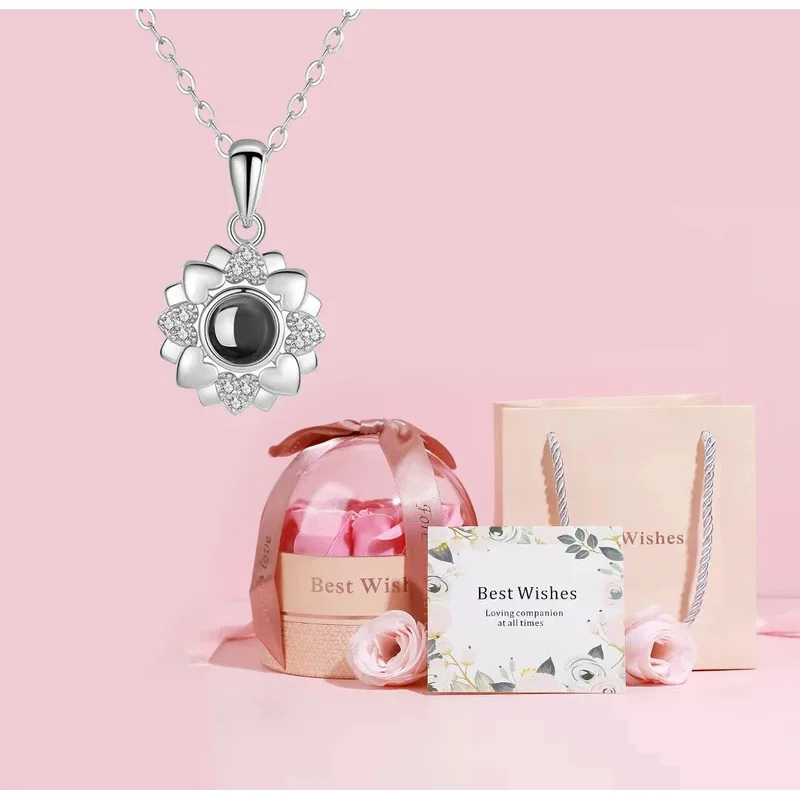 

Sunflower Pendant Necklaces With Luxury Pink Rose Flower Gift Box For Girlfriend 2025 New Mother's Day Gifts Romantic Jewelry