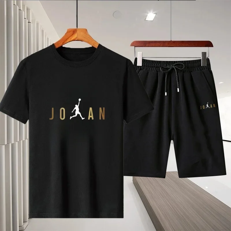 Camiseta informal de manga corta para hombre, pantalones cortos transpirables, conjunto de ropa deportiva para correr y fitness de dos piezas, verano