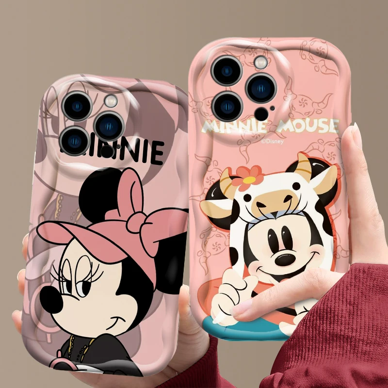 Mickey Minnie Couple For Apple iPhone 15 14 13 12 11 XS XR X 7 8 Pro Plus Max Silicone Wave Oil Cover Phone Case