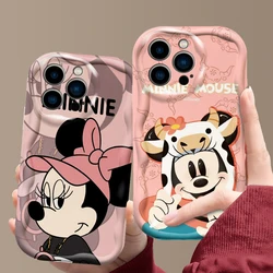 Mickey Minnie Couple For Apple iPhone 15 14 13 12 11 XS XR X 7 8 Pro Plus Max Silicone Wave Oil Cover Phone Case