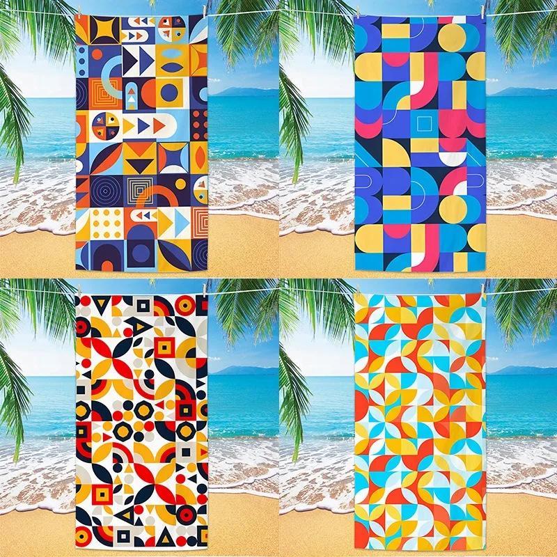 

Abstract Geometric Pattern Polyester Beach Towel Bauhaus Style Quick Dry Sand Free Bath Towel for Summer Pool Travel Vacation