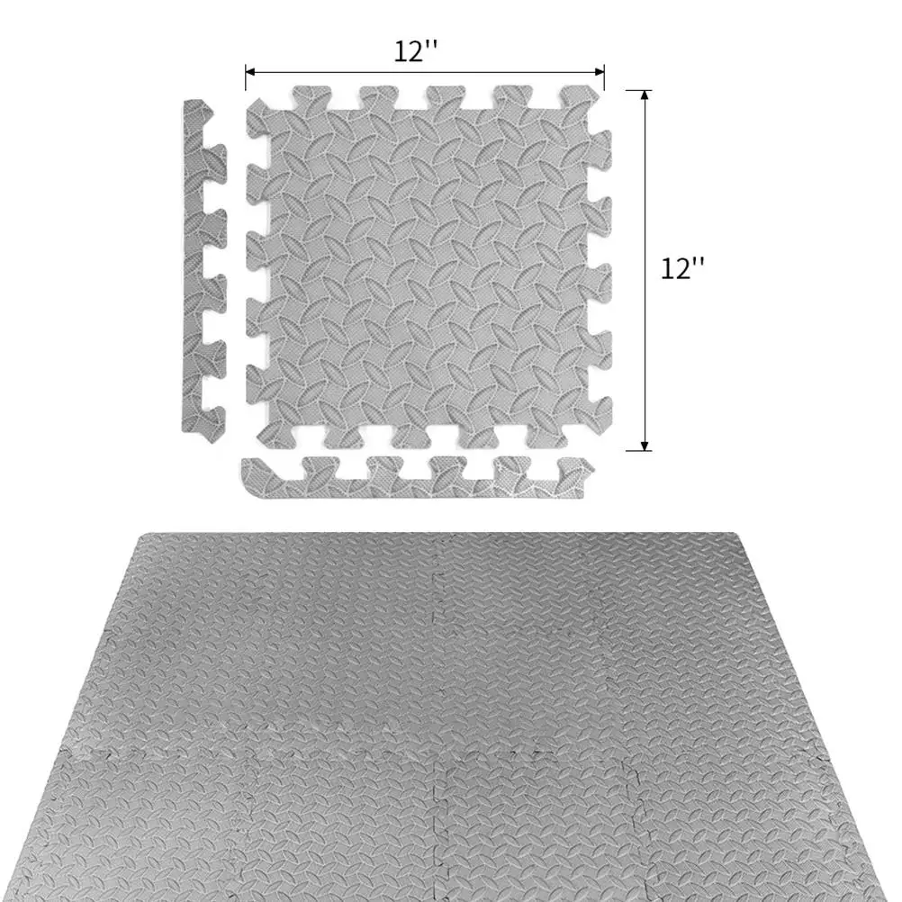 

12 Pcs Floor Mat EVA Material Non Slip Living Room Bathroom Kitchen Gym Yoga Leaf Grain Splicing Mats