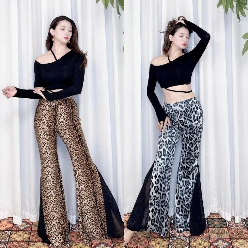 تخصيص فستان الرقص الشرقي Swegal ممارسة الزي مع قبالة الكتف هوك إصبع أعلى ليوبارد طباعة السراويل ملابس الرقص الشرقي