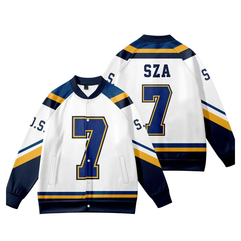 SZA S JERSEY SOS Merch Baseball Uniform Jacket Cosplay Long Sleeve Women Men Sweatshirt Fashion Clothes