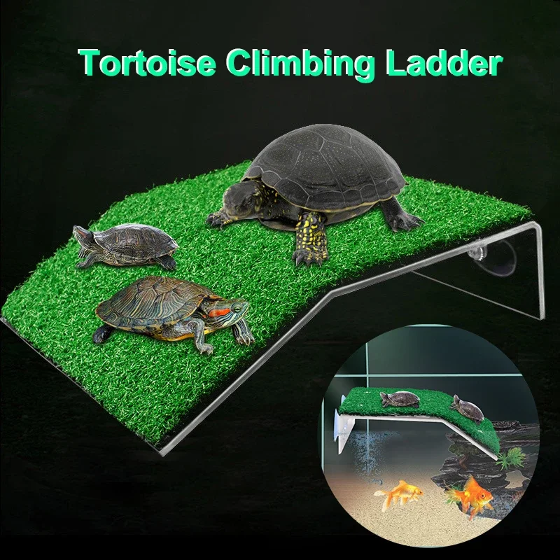 Turtle Basking Platform Turtle Habitat Simulation Lawn Ramp Turtle Dock Floating Island for Reptile Resting Basking Platform