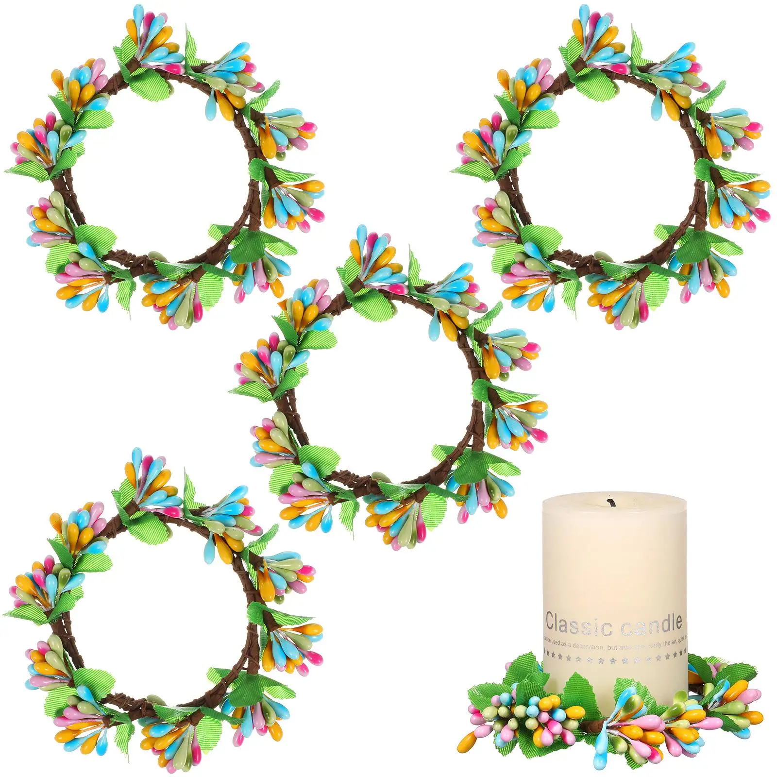 

4 Pcs Vintage Decor Easter Wreath Simulation Berry Adornment Fireplace Leaf Hanging