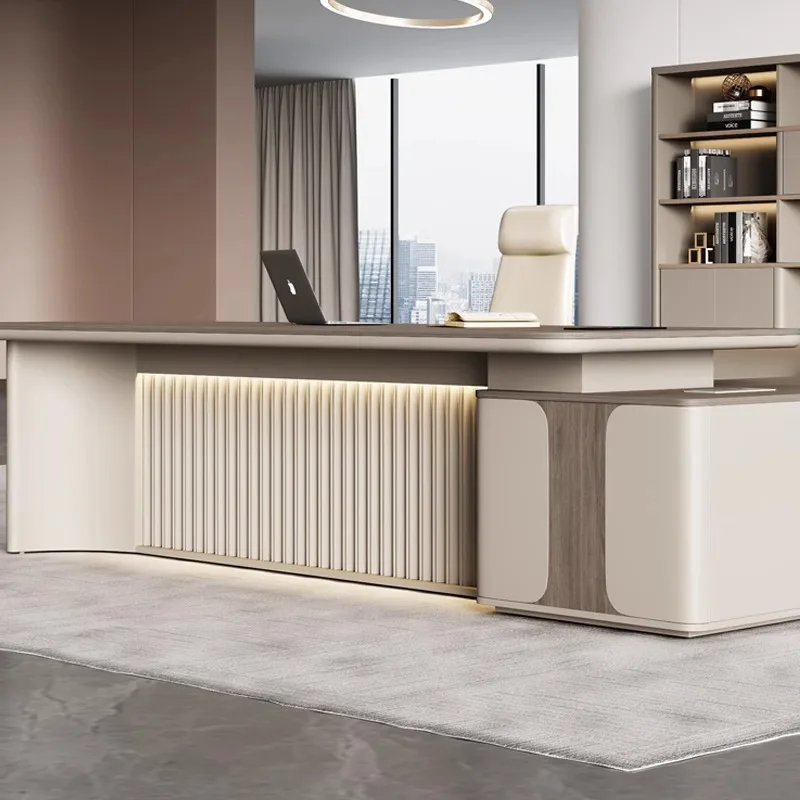 Wood color primary color simple modern paint boss table and chair combination light luxury atmosphere general manager Dabantai