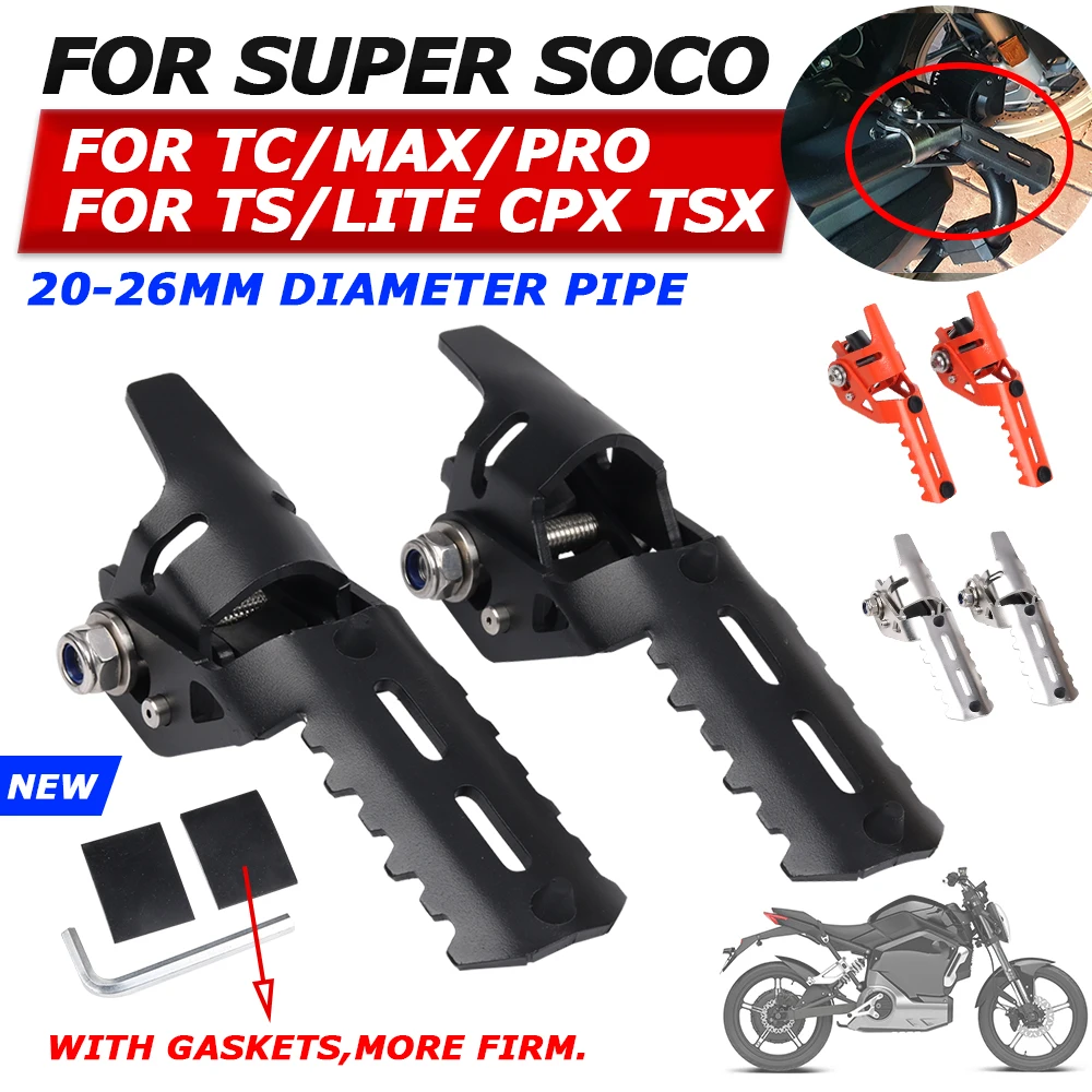 

For Super SOCO TC MAX PRO TS LITE CPX TSX Motorcycle Accessories Front Driver Highway Footrest Folding Footpeg Clamps Foot Rests