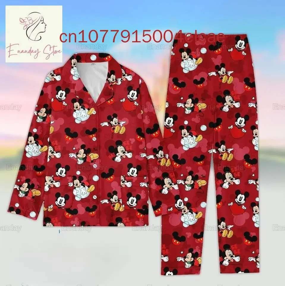 

New Disney Mickey Christmas Pajamas Set 3D Printed Casual Men's and Women's Long Sleeve Shirt Pajama Set