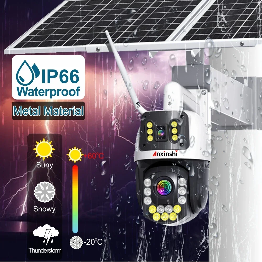 Anxinshi 99xzoom Ptz cámara Solar 4G 4K 60W Panel Solar 365 días de trabajo IR200 medidor cámara CCTV de doble lente