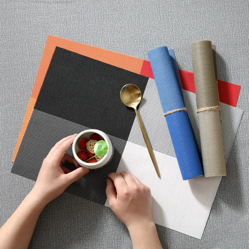 Heat-Resistant Woven Vinyl Placemats Set of 1/4/6/10 Non-Slip Washable PVC Multi Plastic Table Mat Easy to Clean Premium Mats