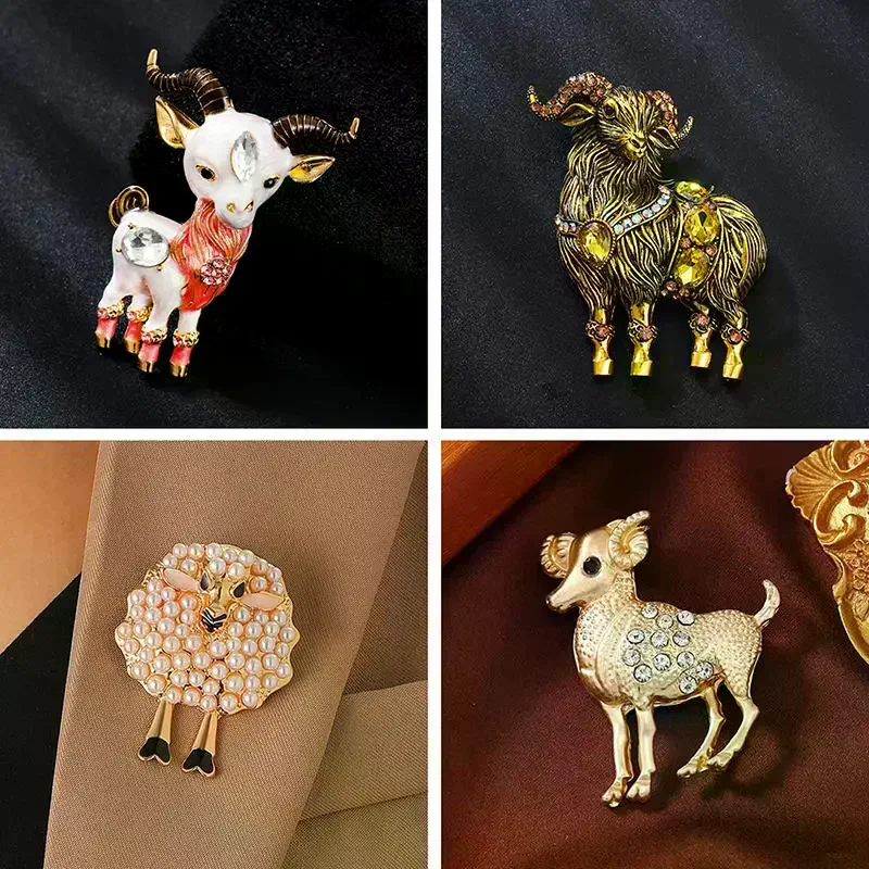 Brooch Elegant Sheep Goat Shaped Rhinestone Pearls Lapel Pin Animal Perfect For Daily Wear Party Dresses