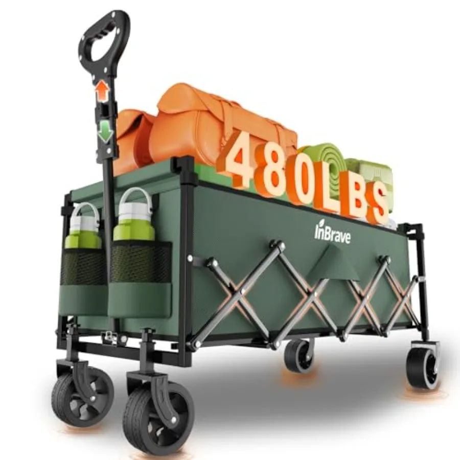 

Сверхдлинная складная тележка-вагончик 480 фунтов, сверхпрочная универсальная тележка с внедорожными колесами, складная тележка для покупок и садоводства