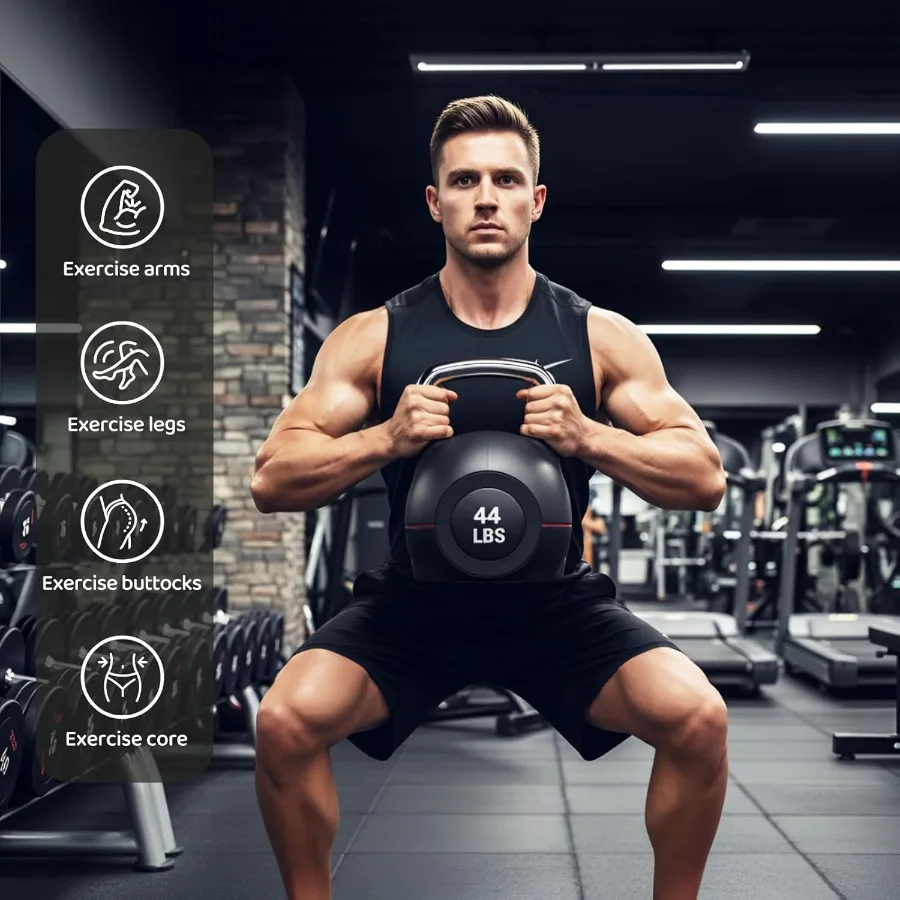 Zestaw Regulowanych Kettlebell LIFERUN - 7w1 Kettlebells do Ćwiczeń w Domu i Cross-trainingu Ofera Opcje Obciążenia 10 kg lub 20 kg