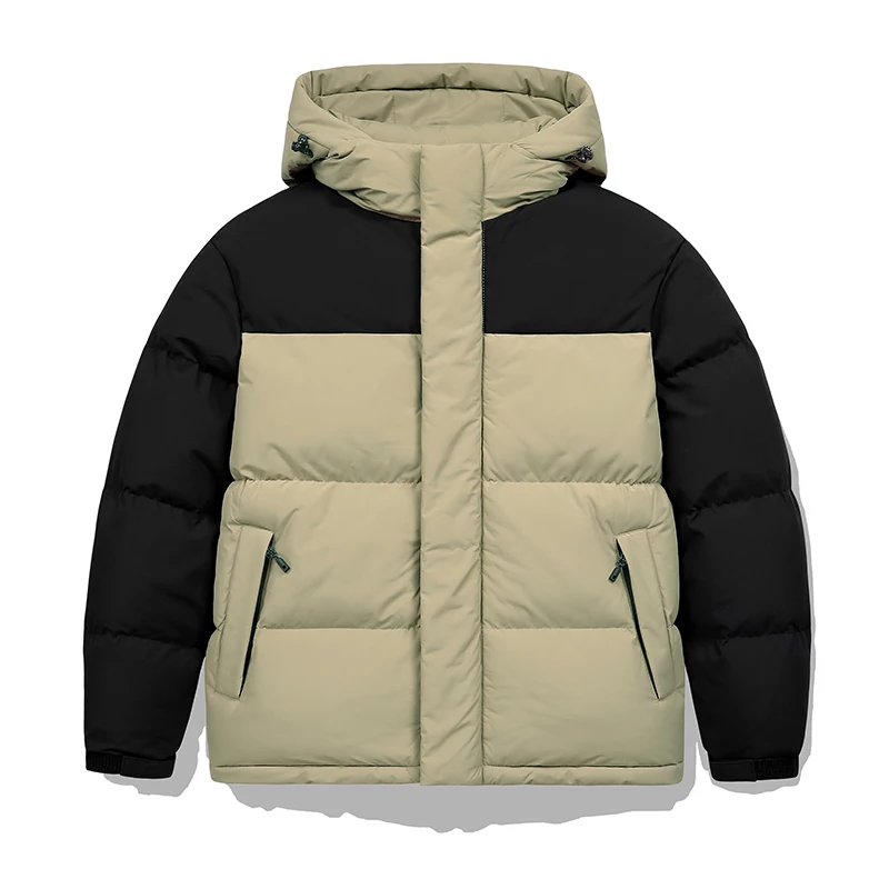 Men's Hooded Puffer Jacket Winter Warm Thicken Cotton Padded Jacket Stand Collar Zipper Closure Outdoor Casual Winter Coat