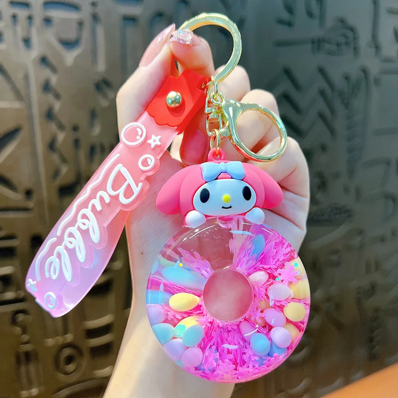 Creative New Cartoon Sanrio Flowing Sand Swimming Circle Keychain Exquisite Car Keychain Couple Bag Pendant KuromiKeychain