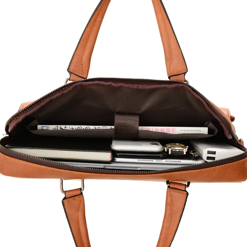 حقيبة رجالية من جلد البولي يوريثان الناعم مع قفل وسحاب وتخزين كمبيوتر متعدد الجيوب وحقيبة كتف واحدة للأعمال #4