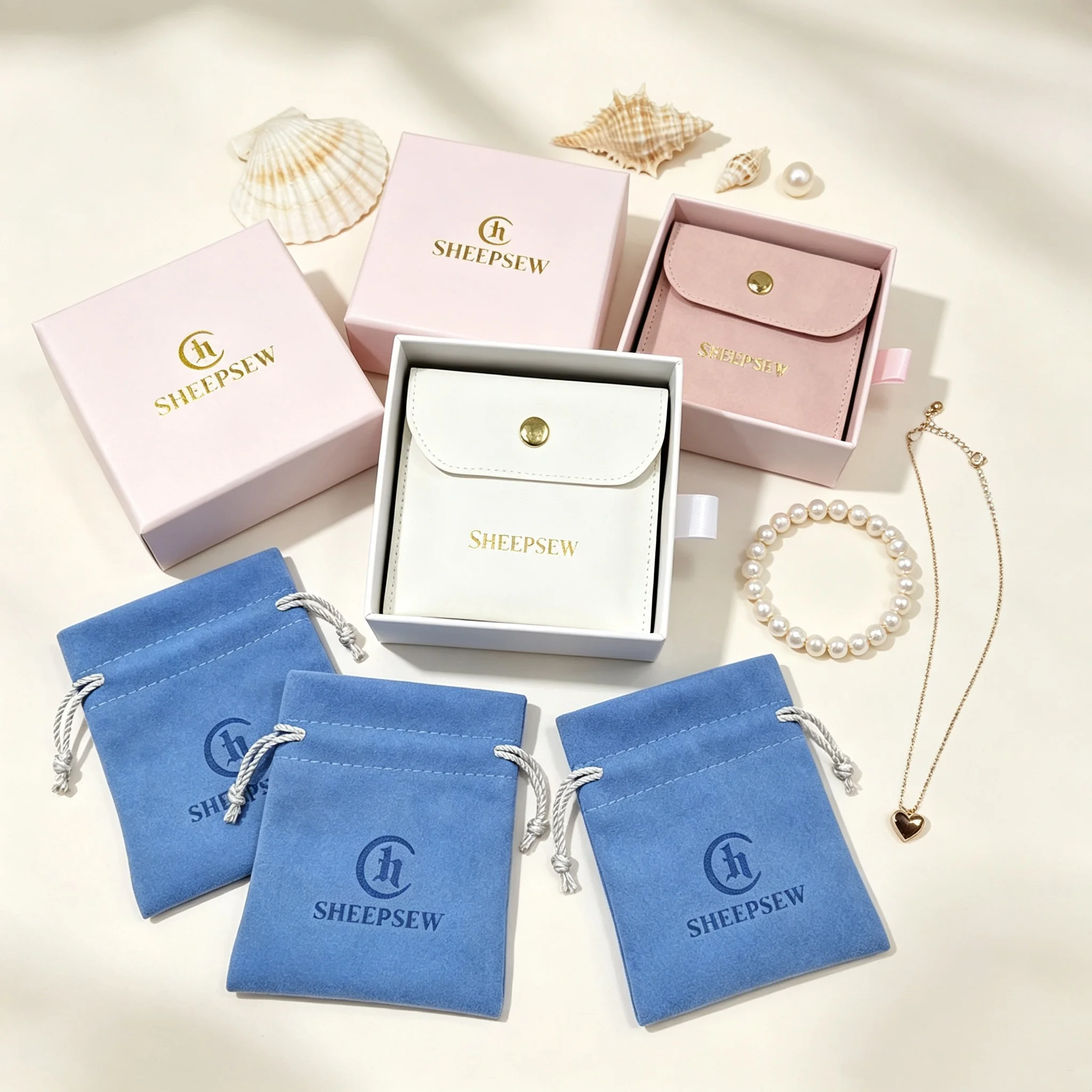 SHEEPSEW Luxury Sliding Drawer Cardboard Jewelry Box Set Custom Hot Stamped Logo With Necklace Display Cards Gift Packaging For