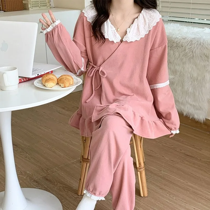 2024 Autumn Winter Women Gold Velvet Confinement Clothing Thickened Warm Nursing Pajamas Female Casual Loose Nightclothes Sets