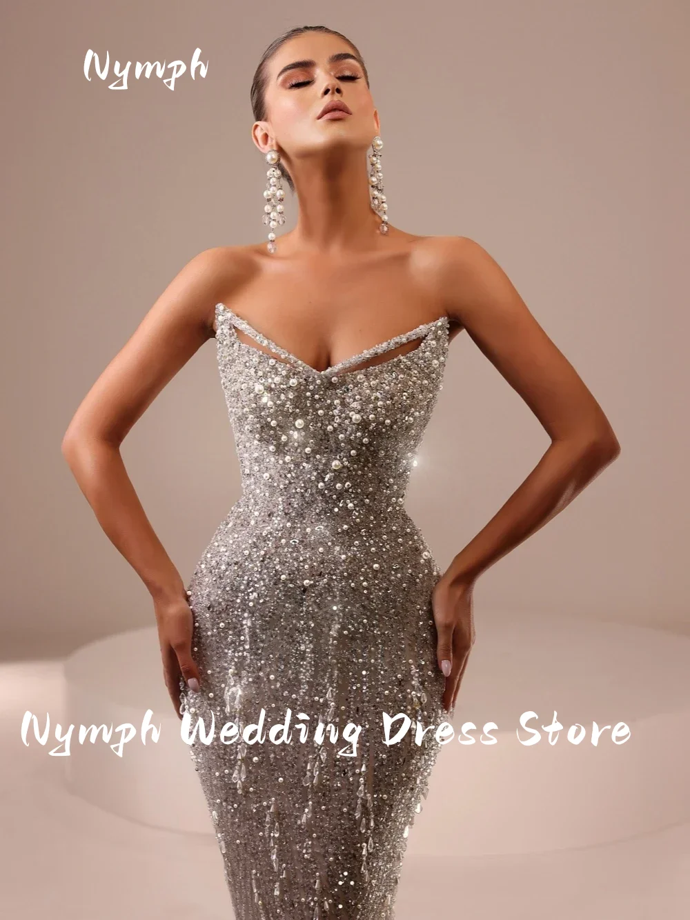 Exquisite V Neck Wedding Dress With Detachable Tail Charming Sequins Tassel Customized Beaded Bride Wear Vestido De Noiva