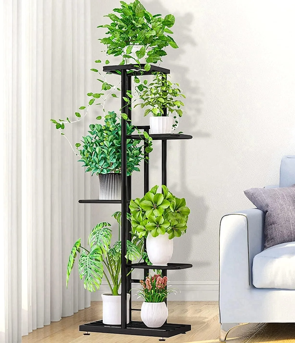 

Black 5-Tier Metal Plant Stand, Indoor Outdoor Flower Pot Holder Shelf Rack