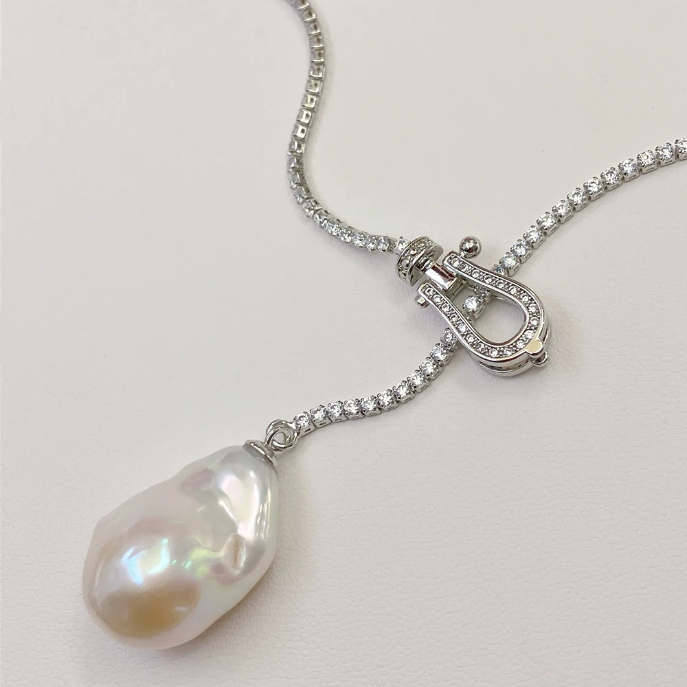 14K Gold Filled Horseshoe Clasp Design Natural Freshwater Baroque Pearl Necklace Unique Sweater Chain with Versatile Length 65cm