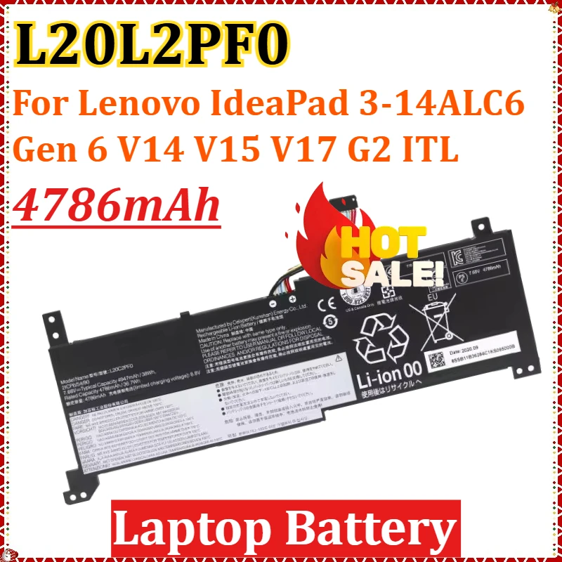 

4786mAh Laptop Battery Replacement L20L2PF0 L20C2PF0 L20M2PF0 L20B2PF0 for Lenovo IdeaPad 3-14ALC6 Gen 6 V14 V15 V17 G2 ITL