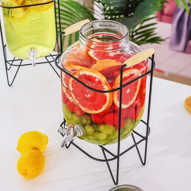 Beverage Bucket with Fauct 4L Glass Jar Party Juice Dispenser Glass Drink Beverage Dispenser with Tap and Stand