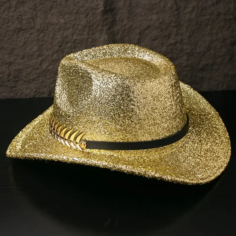 HongLuan Brokatowy Kapelusz Kostiumowy dla Dorosłych i Kapelusze Kowbojskie z Cyrkoniami dla Kobiet, Akcesoria do Cosplay Kowbojki i Kapelusz Kowbojski