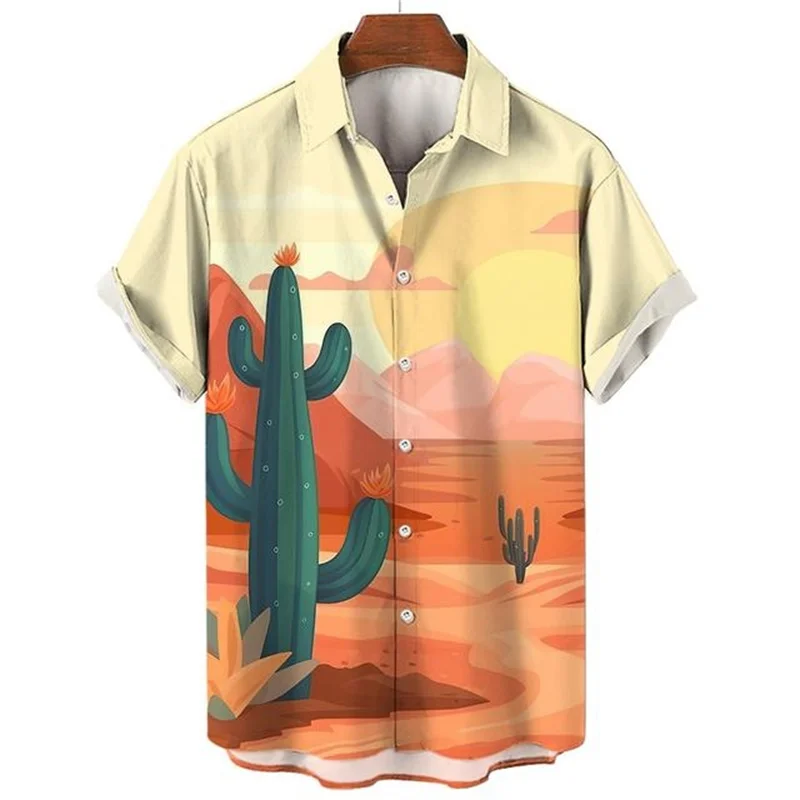 Cactus desert scenery 3D printed shirt men's fashion shirt short-sleeved casual shirt single-breasted shirt men's wear