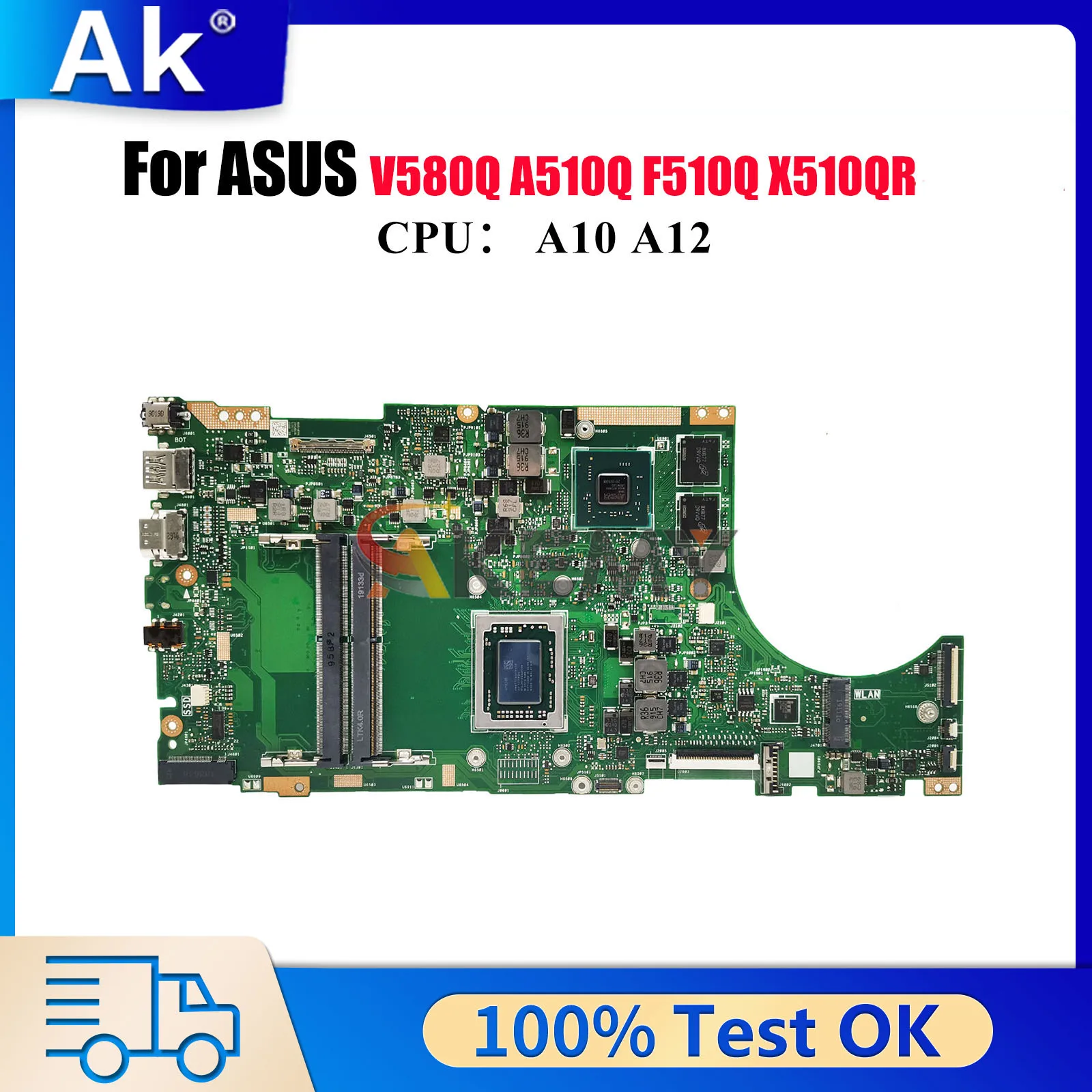 

X510QR Laptop Motherboard For ASUS VivoBook A510Q X510QR F510Q X510Q V580Q Notebook Mainboard With A10 A12 CPU 100% tests OK stk