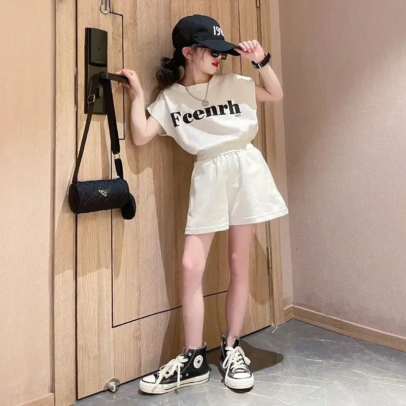 Girls Summer Fashion Korean Style 2024 New Short Sleeve T-shirt+Pants 2PCS Sets Teenage Kids Leisure Streetwear Children Clothes