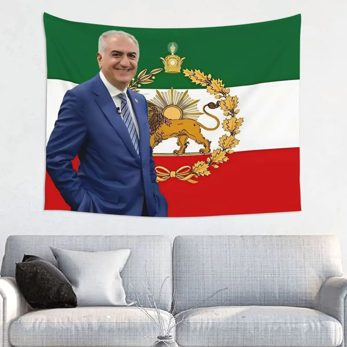 Mohammad Reza Pahlavi Iran Flag Tapestry Hippie Polyester Wall Hanging Decoration for Bedroom Curtain Witchcraft Tapestries