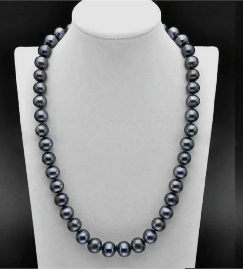 

Natural 9-8mm AAA+Tahitian Black Pearl Necklace 14K Gold 20inch