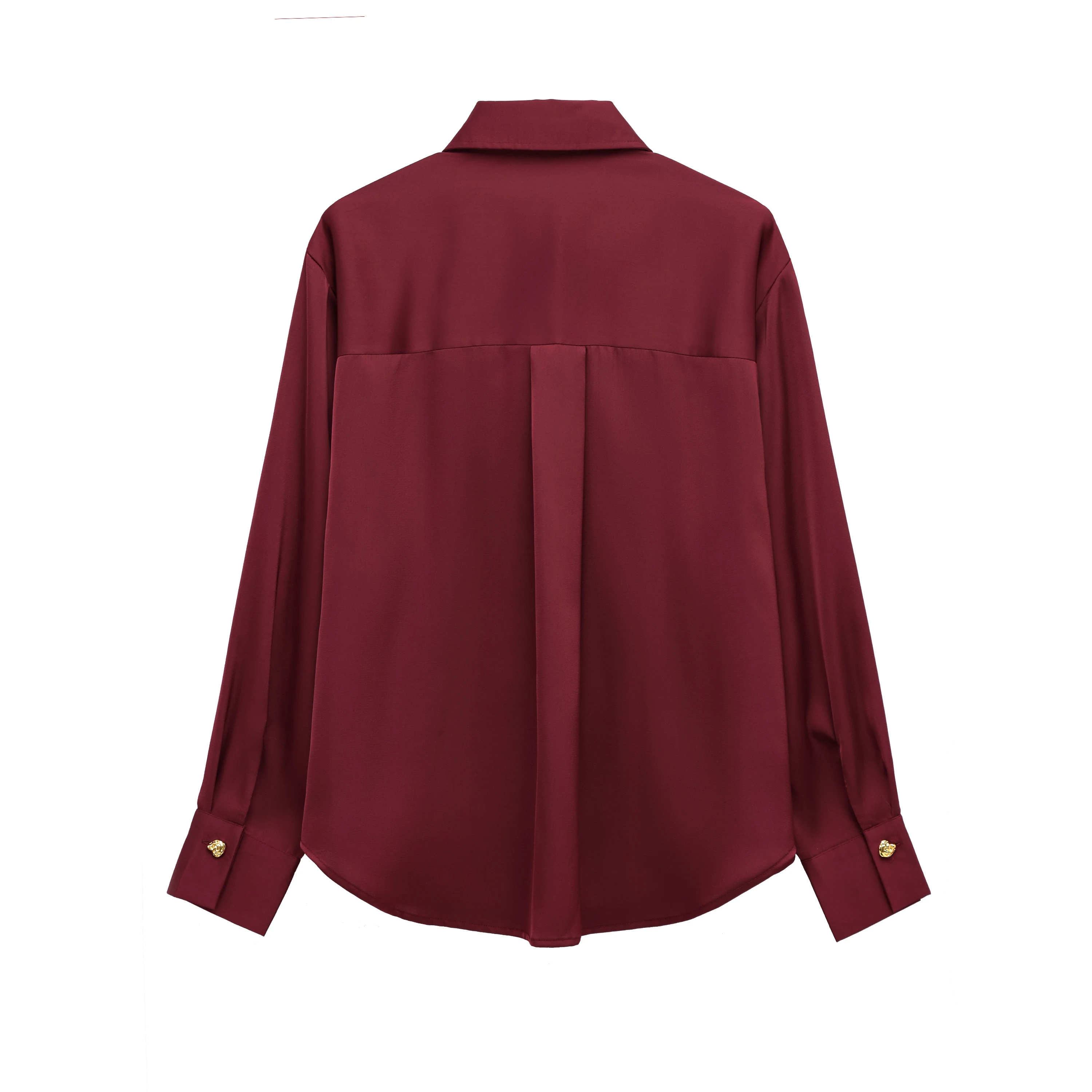 JNLEAOG Herbst Neue frauen Faion Gold Taste Verziert Seide Satin Fühlen irt Lose Fit Lange Sve Reine Farbe Polyester