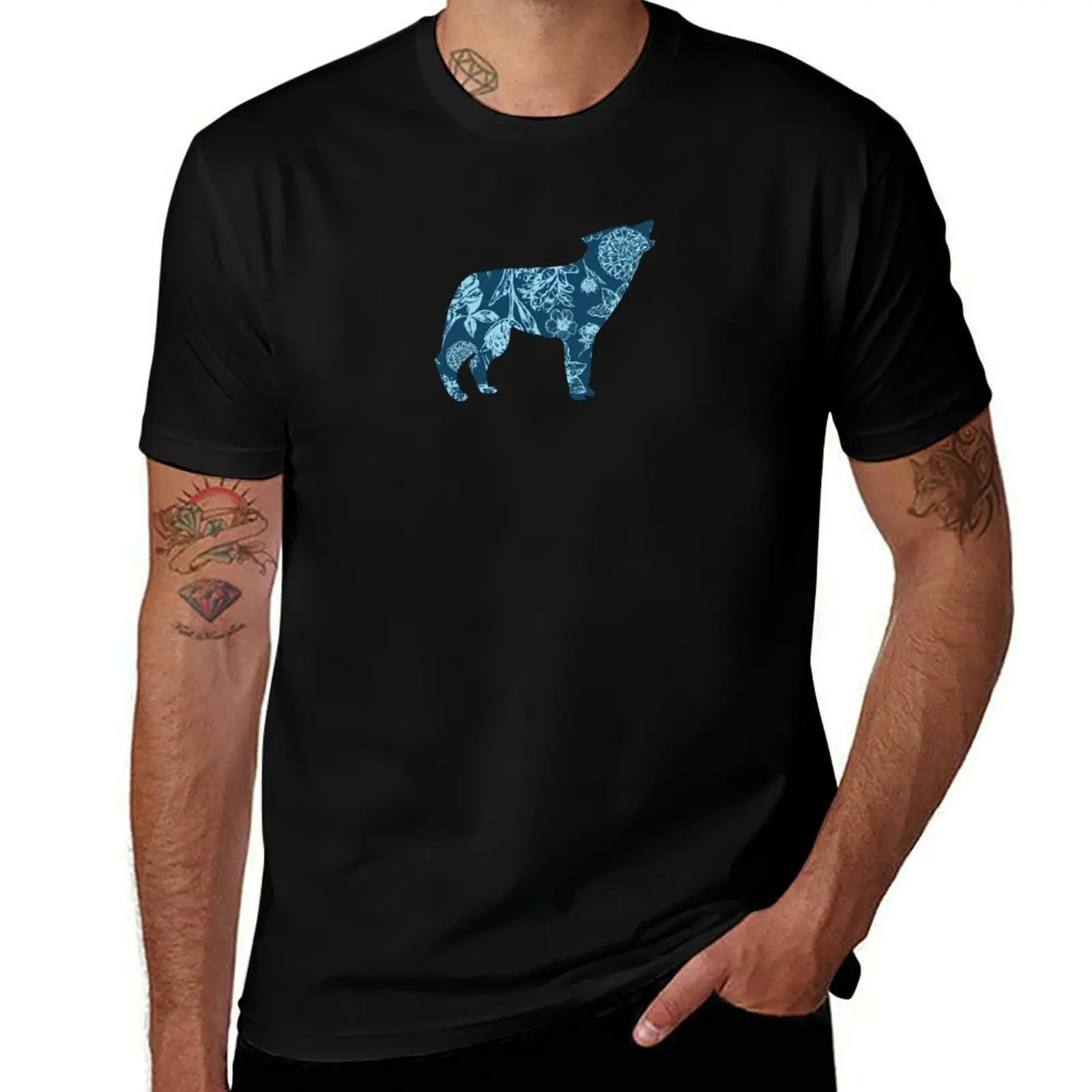 

Floral Wolf T-Shirt graphics blue lock affliction shirts oversized graphic tee men tshirt
