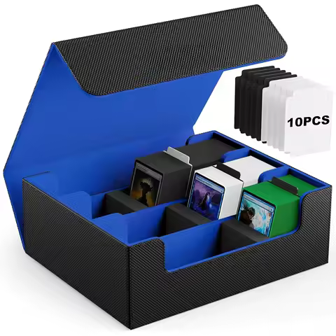 Card Deck Case, 1800+ Trading Card Storage Box with 10 Dividers and 3 Foam Stoppers, Leather Magnetic Closure Commander